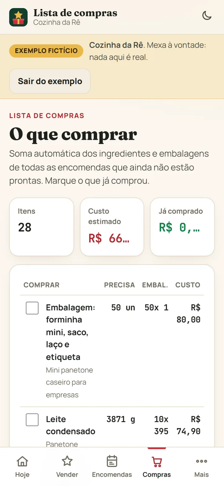 Tela Lista de compras